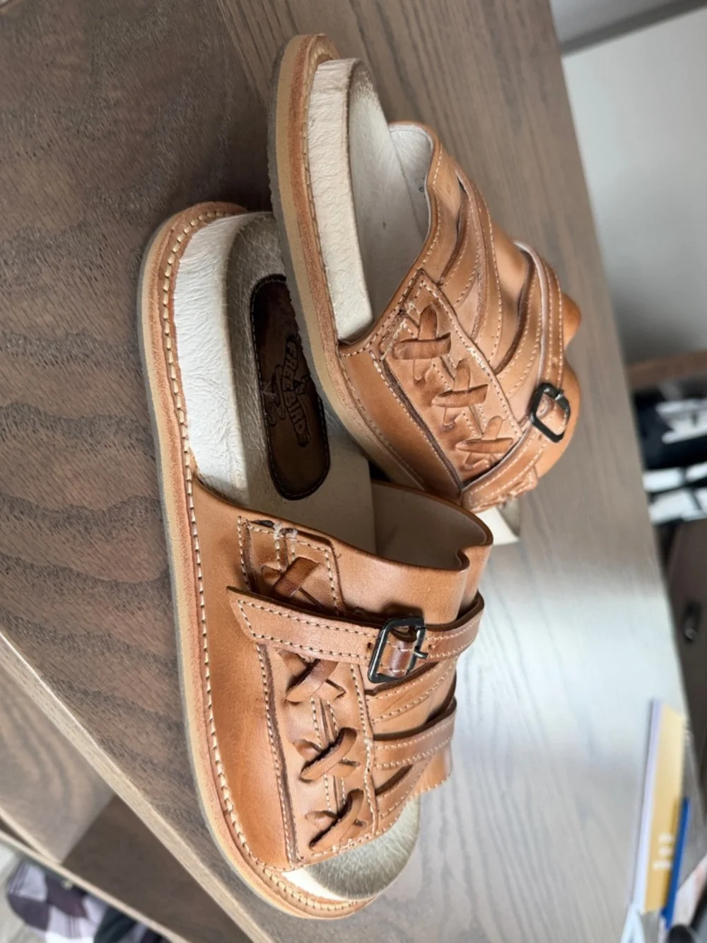 freebird Tan Leather Slip-On Mules with Adjustable Buckle - Picture 3 of 4